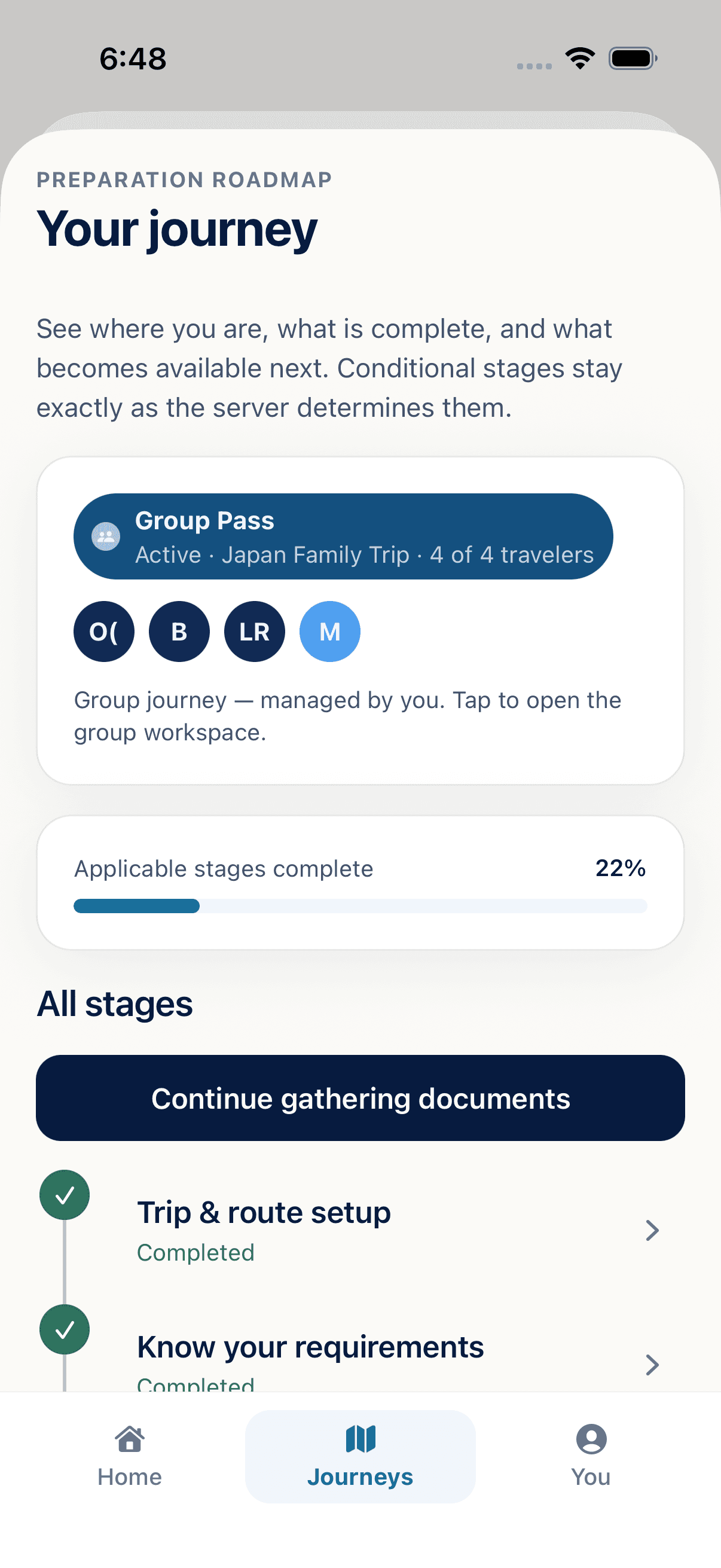 Visa Wingman journey roadmap in the iOS app